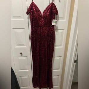 Nightway merlot cold shoulder sequin dress size 8 brand new